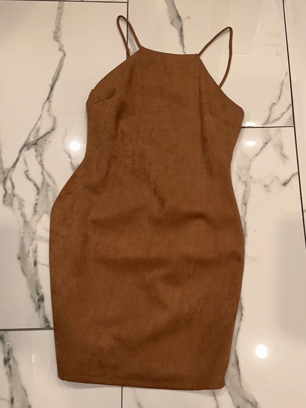 Love Culture Tan Suede-Look Spaghetti Strap Mini Dress